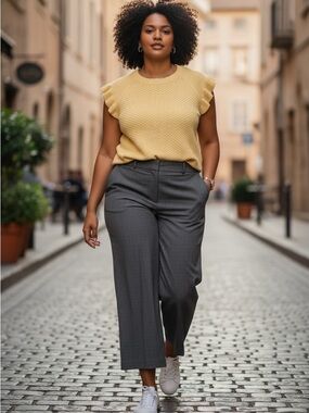 Clothing Set- White House Tailored Wide-Leg Dress Capris/knitted shirt Shein L